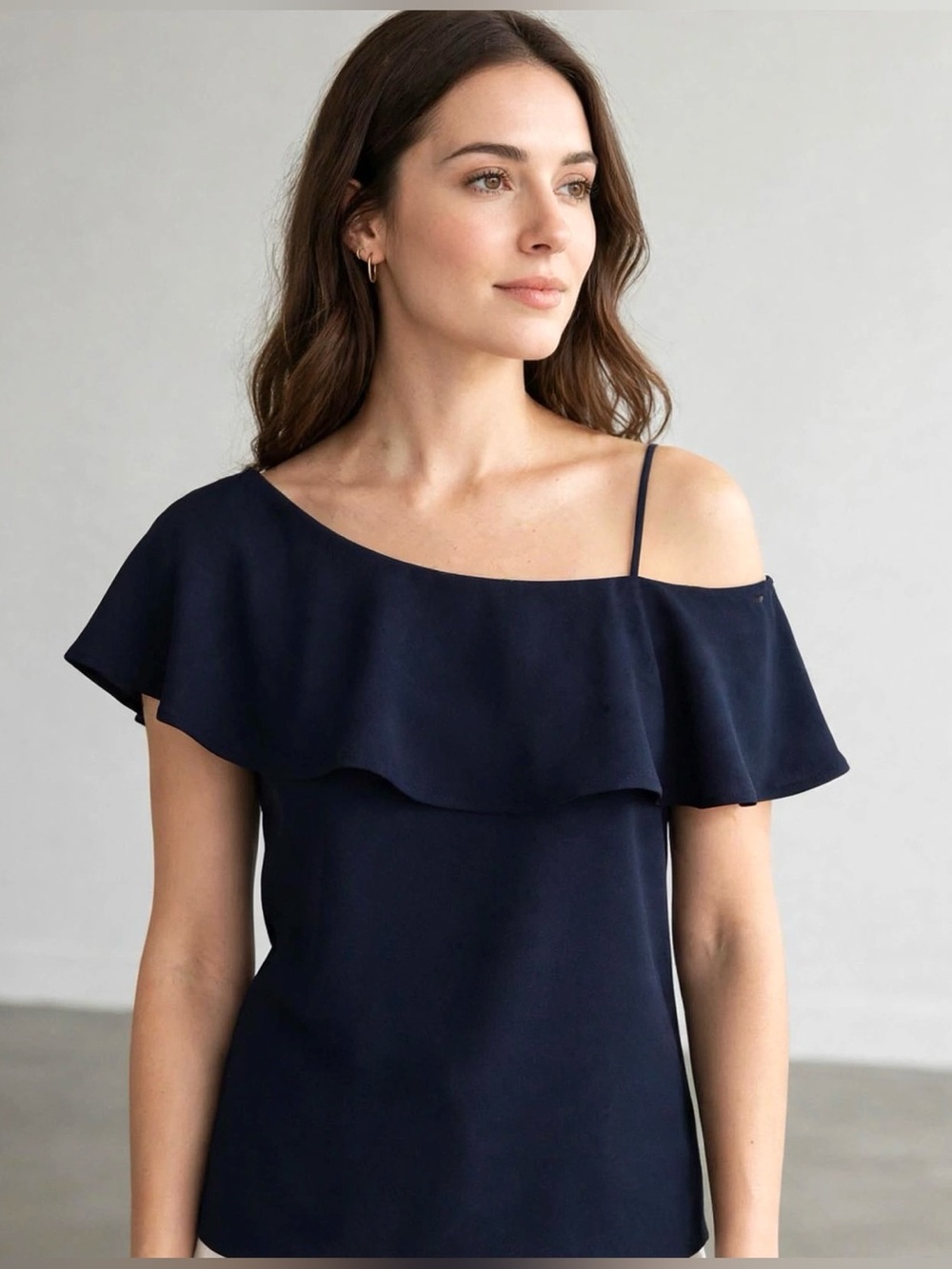BANANA REPUBLIC Ruffle Off Shoulder Spaghetti Strap Blouse - Navy Blue